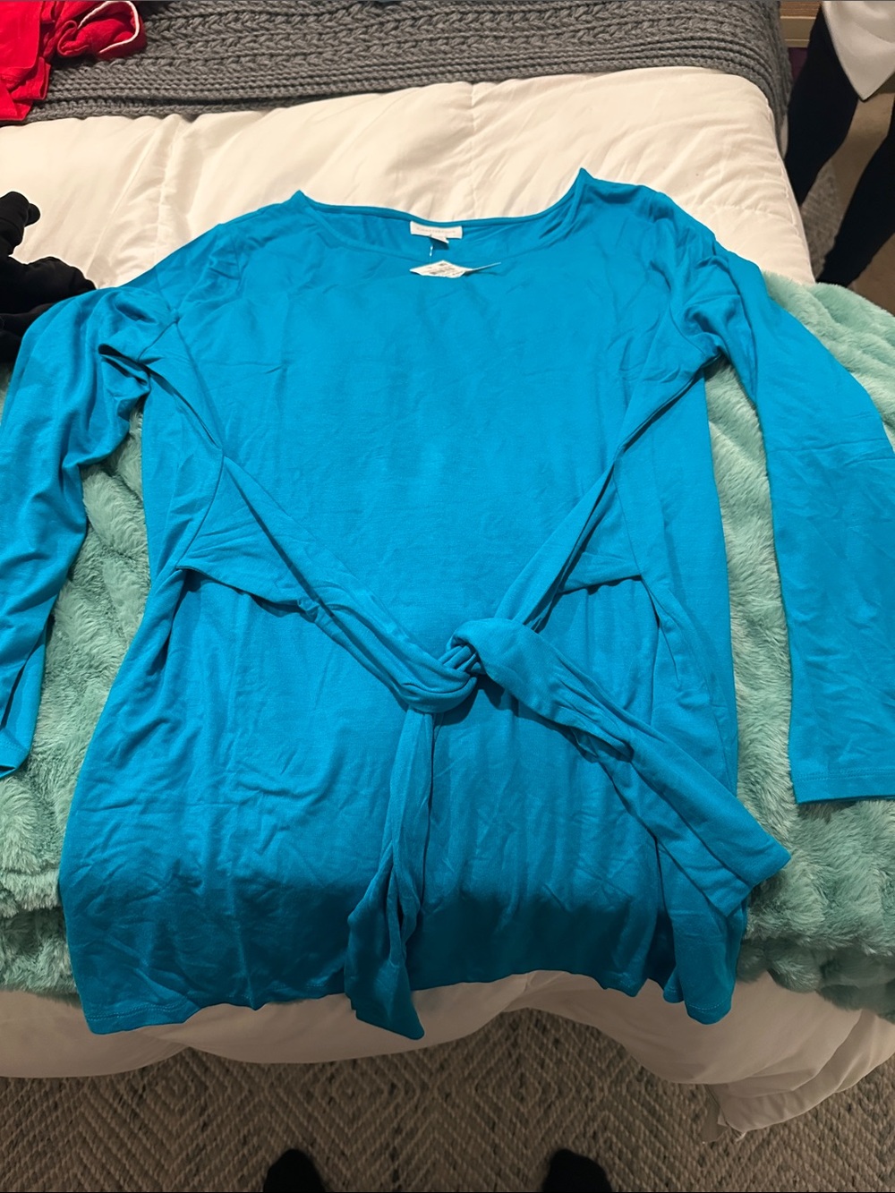 Charter Club Teal Tie-Front Long Sleeve Tunic